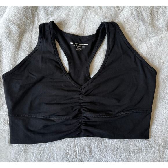 DKNY Sport Black Ruched Racerback Bralette 2X Cotton Stretch Sports Bra Plus - Picture 1 of 6
